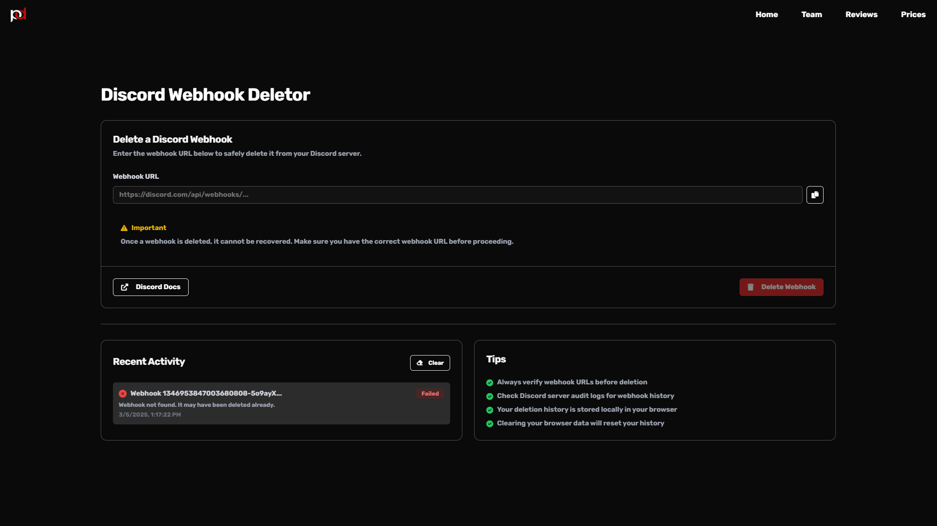 Discord Webhook deletor